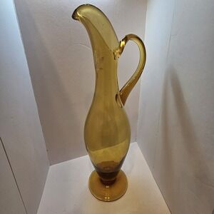 Vtg Empoli Glass MCM Viking Amber Ewer pitcher 16" Tall 4 1/2" Base